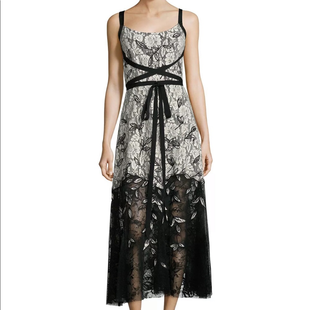 Sachin and Babi Rose Floral Lace Dress Black/White
